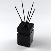Flacon diffuseur de parfum carré en verre transparent noir de luxe de 50 ml, 100 ml, 200 ml avec bouchon en bois pour diffuseur à bâtonnets