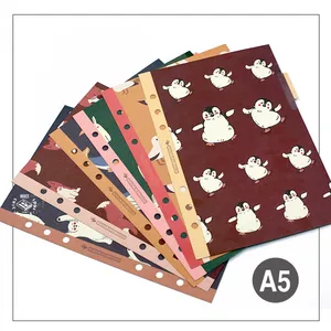 A5 A6 A7 6 Hole Cute Animal Print Binder Dividers with Tabs 6 Patterns Waterproof Cardboard with Film Index Page Dividers