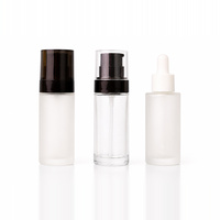 Flacon de sérum en verre dépoli transparent de 30 ml avec épaule plate, base lourde, pompe à lotion et bouchon compte-gouttes, logo personnalisé