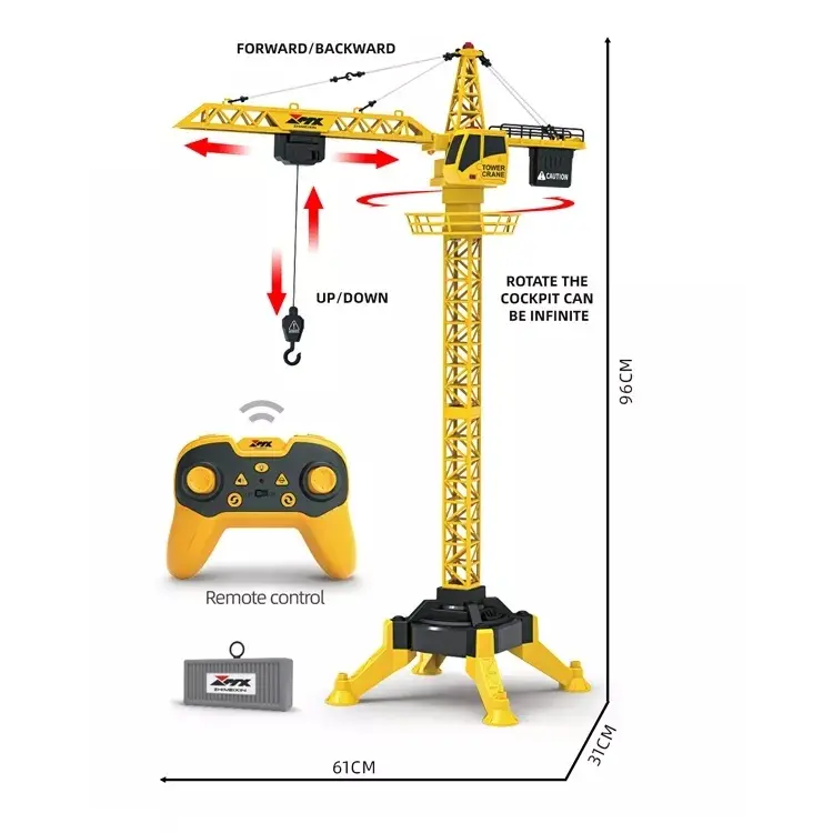 96cm height 2.4G 9 channel rc toy tower crane sound and light metal remote control truck