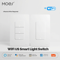Interrupteur intelligent Wi-Fi MOES Tuya, interrupteur mural à bouton-poussoir unipolaire US, compatible avec Alexa Google Home, fil neutre requis