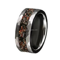 Bague en carbure de tungstène martelé plaqué noir POYA 8 mm avec incrustation d'os de dinosaure, bijou classique pour mariage et fiançailles