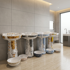 White Majesty Flower Print Ceramic Pedestal Wash Basin Set Modern Designer Bathroom Sanitary Ware - Product Image 5
