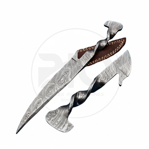 มีดเหล็กดามัสกัสมือปลอมสำหรับเชฟเหล็กและมีดทำครัวทำด้วยมือปลอกหนังแท้ตามสั่ง - Product Image 1