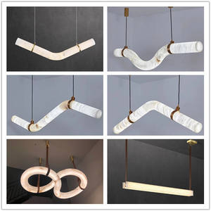 Lustre moderne de luxe à lumière LED décoratif marbre laiton haut plafond pendentif albâtre naturel <span class=keywords><strong>colonne</strong></span> ovale contemporain - Product Image 3