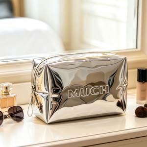 Bolsa de cosméticos personalizada con logotipo 3D de belleza, bolsas de maquillaje de PU metálicas, neceser portátil de moda con cremallera para viajes de mujer - Product Image 5