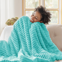 Couverture lestée SHUANGYOU en flanelle rayée 100% polyester, anti-acariens, super douce et confortable, pour toutes les saisons, style américain tricoté