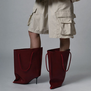 Women Pointed Toe Mid Calf Bag <b>Booties</b> Super Big Top Half Knee High Boots Wide Fit High Slim Heels Loose Shoes - Product Image 5