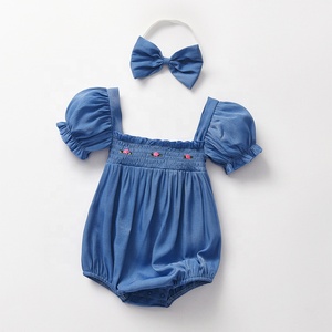 Conjunto de Dos Piezas para Bebés Niñas, Verano, Manga Corta, Romper Triangular, Estilo Princesa, con Diadema de Lazo - Product Image 1