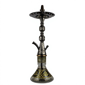 Authentique chicha égyptienne Khalil Mamoon, faite à la main, en laiton noir et argenté, ensemble complet - 81 cm, taille standard - Product Image 1