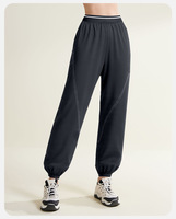 Pantalon de jogging léger à séchage rapide pour femme, coupe ample, taille élastique, ourlet contrastant, haute extensibilité, pantalon d'entraînement