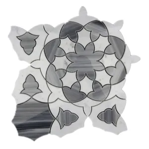 Carsara — carreaux naturels en forme de fleur, combinaison blanche, Thassos, marbre