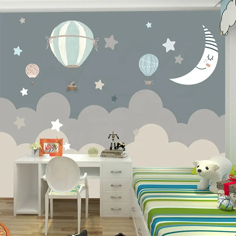 Nordic children's room wallpaper hot air balloon wallpaper bedroom star moon custom seamless mural