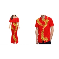 Nouvelle arrivée de robes de soirée d'été en forme de sirène à épaules dénudées à volants robe polynésienne personnalisée en queue de poisson chemise pour hommes vêtements de couple