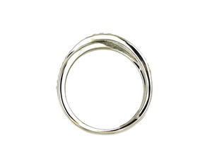 Bague double bande croisée en or blanc 18 carats entièrement pavée de diamants, bijoux minimalistes modernes de luxe pour femmes - Product Image 3