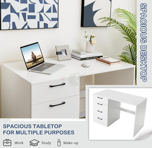 <span class=keywords><strong>Escritorio</strong></span> Moderno <span class=keywords><strong>Blanco</strong></span> con 4 <span class=keywords><strong>Cajones</strong></span> de Almacenamiento, Mesa de Computadora para Oficina en Casa, <span class=keywords><strong>Escritorio</strong></span> para Dormitorio o Estudio - Product Image 4