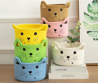 Panier de rangement en corde de coton tressée, écologique, multifonctionnel, au design moderne et épuré, en forme de tête de chat, gain de place, avec poignée