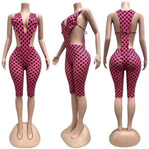 Combinaison sexy pour femme à col halter, à pois, avec décolleté <span class=keywords><strong>en</strong></span> V profond et taille découpée, extensible, tenue de club d'été, <span class=keywords><strong>combishort</strong></span> - Product Image 6