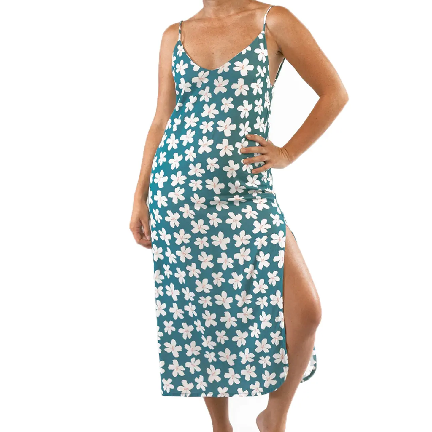 Dames 2024 Zomer Bloemenprint Zonnejurk Met Spaghettibandjes V-Hals Midi Maxi-Jurk