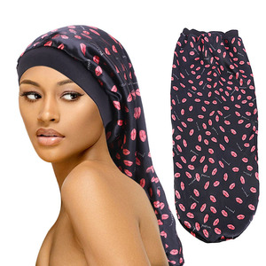 Longue bande élastique cheveux chaussette chapeau nuit bandeau cheveux Bonnet bonnet de couchage pour les femmes <span class=keywords><strong>Satin</strong></span> soyeux soins des cheveux - Product Image 2