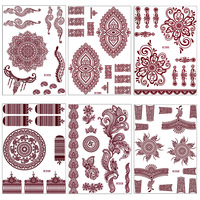 Fabricant professionnel – Autocollants de tatouage temporaire au henné imperméables, motif Mehndi pour les deux mains, couleur marron, pour le visage et le corps, pour femmes et filles