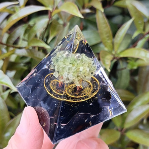 Kogiya <b>Crystal</b> <b>Tree</b> Pyramid Resin Epoxy Craft Home Decoration Gift Obsidian Base Peridot <b>Tree</b> Internal Engraving - Product Image 2