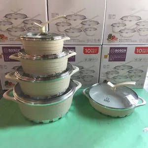 Wholesale 10PCS Nonstick Kitchen Granite Cooking Pot Pan Die Cast Aluminum Casserole Non Stick Cookware Set