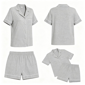 <span class=keywords><strong>Pigiama</strong></span> da <span class=keywords><strong>donna</strong></span> in modal a maniche corte, completo di camicia abbottonata e <span class=keywords><strong>pantaloncini</strong></span>, morbido e traspirante, con profili a contrasto, loungewear per signore - Product Image 3
