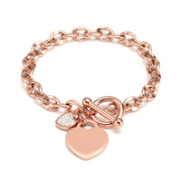 Double fermoir à bascule en or 14K, pour Bracelets en acier inoxydable, 316L, poli, breloques gravées en forme de cœur, chaîne à maillons
