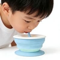 Bol pliable en silicone pour bébé avec base à forte ventouse, ensemble de bols d'alimentation portables pour nourrissons, idéal pour les voyages avec sac de rangement