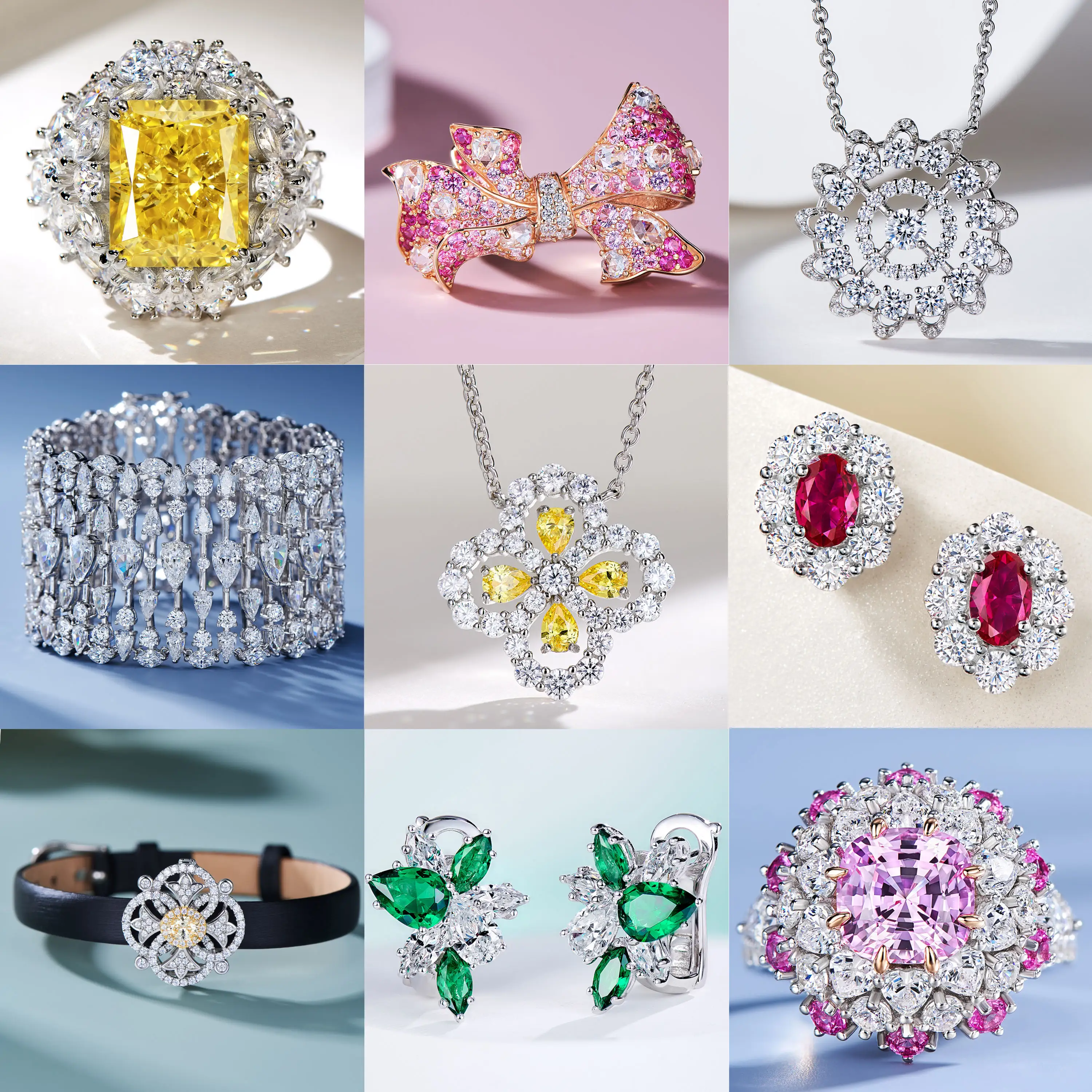 Rochime Luxury 925 Silver Jewelry Gemstone Pendant Diamond Necklace Zirconia Emerald Choker Chain Custom Fine Jewelry