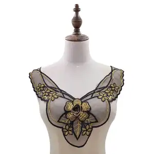 Lace Collar Applique Sewing On Patches Large Floral Embroidered Lace Neckline