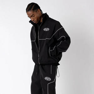 超大宽松合身Y2k街装对比滚边定制标志刺绣男士休闲两件套风衣跑道套装 - Product Image 5