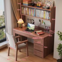 Bureau d'étude ergonomique en bois robuste et moderne, ensemble de bureau réglable en hauteur avec étagère et chaise, assemblé, pour chambre à coucher, écologique