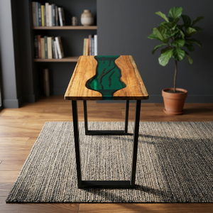 Designer Green & Beige Epoxy Resin <b>Table</b> – Luxury Handmade Furniture for <b>Dining</b>, Office & Living Room - Product Image 3