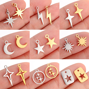 Dijes de acero inoxidable pulido espejo estrella Luna relámpago Starlight hexagrama colgantes hacer joyería collar pendientes suministros - Product Image 1