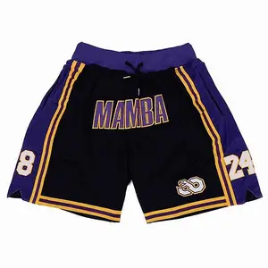 Custom #8 #24 Zwart Geborduurde Retro Shorts Basketbalshort Zwart Heren Polyester Sportkleding