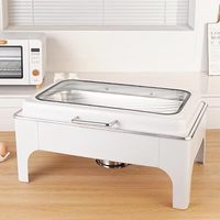 Chauffe-Plat Hydraulique de Luxe en Acier Inoxydable Blanc pour Buffet, Réchaud Alimentaire Professionnel avec Chauffage à l'Alcool et Contrôle Automatique de la Température