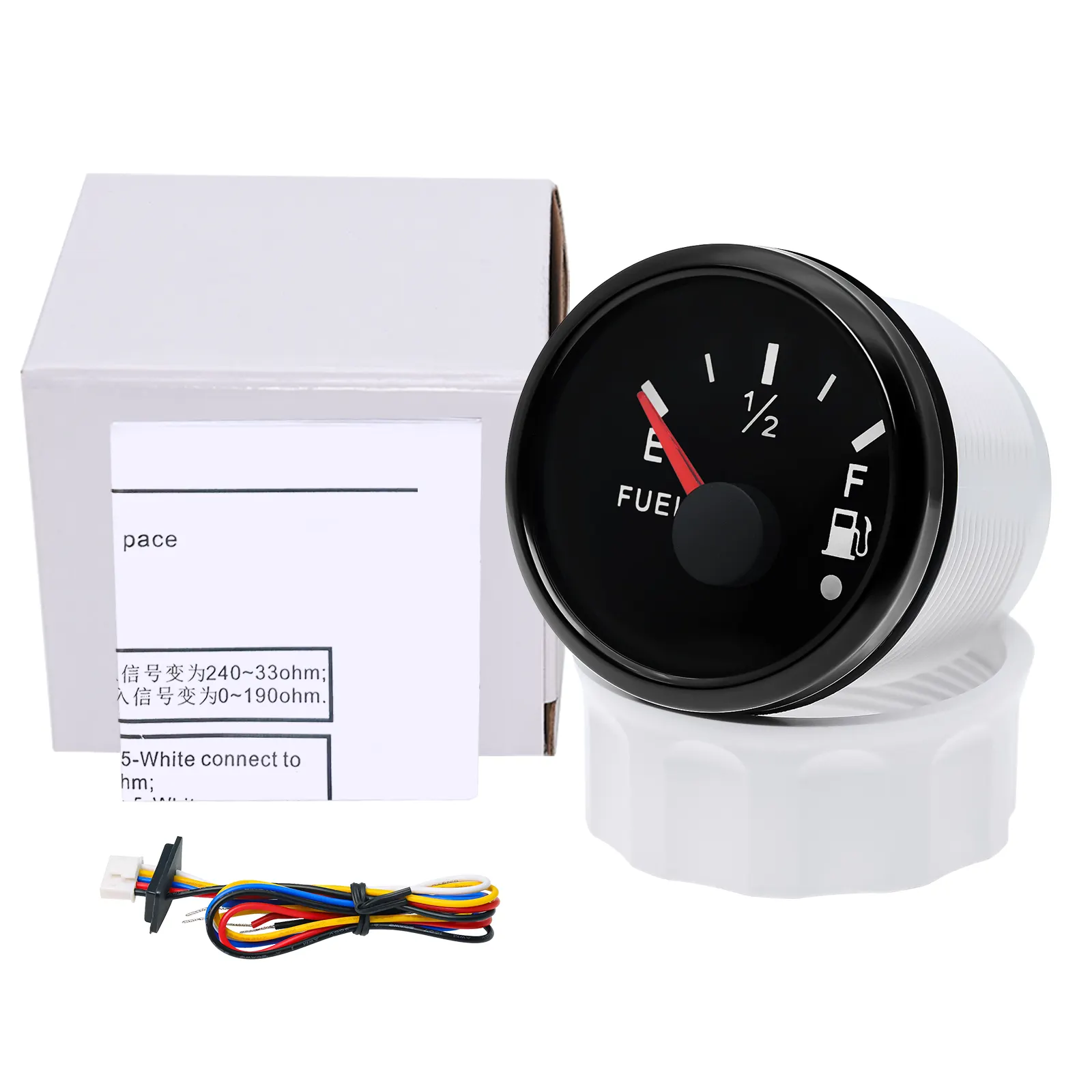 Universal Car 2" 52MM Fuel Level Gauge+Fuel Float Level Sensor 240-33 OHM Red Backlight Fuel Meter with Alarm for Boat Yacht