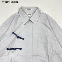 Kemeja Pria Gaya Cina Kustom OEM, Kancing Simpul, Placket Depan Asimetris, Lengan Panjang, Kerah Klasik