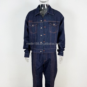 Custom 3d Embroidery Logo Streetwear 100% Cotton Oversized Vintage Acid <b>Wash</b> Denim Jacket and Jeans Pants Denim Set Men - Product Image 1