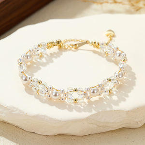 Nouveau <span class=keywords><strong>Bracelet</strong></span> de Luxe Élégant 2025 en Perles Tressées et Cristaux, avec Fermoir Extenseur en Or Massif 14 carats, Accessoire en Or Véritable pour - Product Image 1