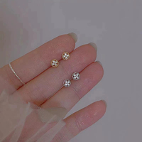 Profession eller Hersteller 1mm CZ Zirkon S925 Sterling Silber Mini Disc Cross Kleine Blume Süße Ohr stecker für Frauen