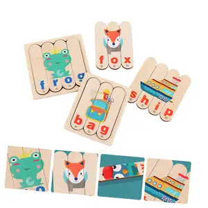 Wholesale Preschool Educational for Kids Letter Study Images Match Game Wooden Word Spelling Puzzle Toy