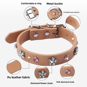 Großhandels preis Small MOQ Solid Color PU Leder material Verstellbares kleines Hunde halsband Katzen halsband mit Strass steinen - Product Image 1