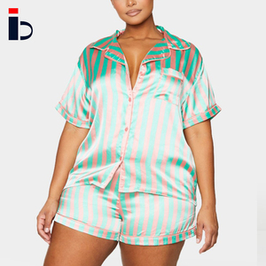 Las mujeres ropa de dormir fiesta de pijamas de rayas de satén superior y pantalones cortos de <span class=keywords><strong>pijama</strong></span> para niñas - Product Image 1