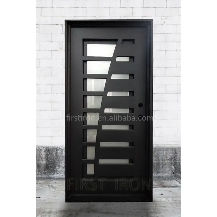 鉄製ドアメーカー金属製玄関カスタムデザインダブルガラス鋼錬鉄製ドア