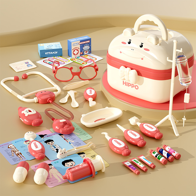 Boîte de rangement Hippo rose-ensemble de 39 pièces