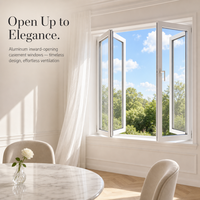 Ventana Moderna de Aluminio con Doble Apertura y Cristal Fijo Grande para Casa o Villa