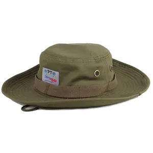 Topi Safari lidah lebar katun dapat dilipat, topi Bucket kustom matahari musim panas dengan tali